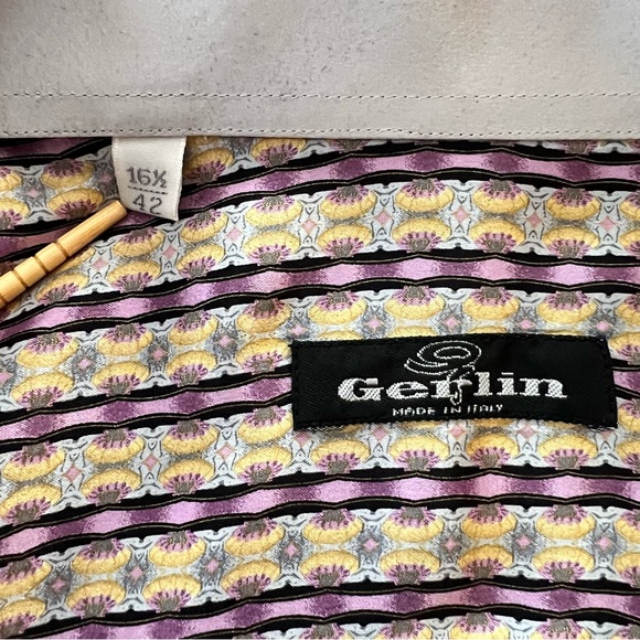 Gerlin Men's Striped Button-Down Italian 100% Silk Dressy Shirt, Size 16.5/42 - Picture 2 of 7